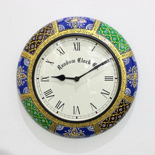 Image of RANDOM Brass Sweep Silent Wall Clock, Embossed Design, Round, 30x30 cm, Multicolour for Home Office (Rajasthani Embossed Design)