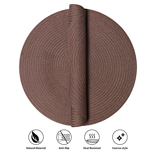 Smaafit Round Braided Classic Woven Placemats 15 Inch Cotton Of 6 Pieces For Parties Washable Non-Slip And Comfortable Place Mats (Coffee Brown, 6) #TOP2