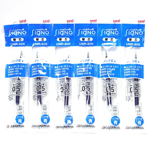 Uni-ball Ballpoint Pen Blue Ink Refills(UMR85N.33), 0.5mm, for Signo 207 Retractable Pen(UMN-207-05),× 6 Pack/total 6 pcs (Japan Import) [Komainu-Dou Original Package]