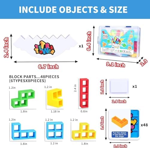 Tetra Tower Balance Stacking Blocks Game, Board Games for Kids & Adults, 2 Players Balance Game Team Building Blocks Toy, Boys Girls Gifts, Perfect for Family, Parties, Travel (48pcs(with Box)) 5 51Ac7ADgrXL. AC