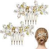 Bridal Gold Hair Comb, 2 PCS Bling Rhinestone Hairs Piece Bridal Wedding Hair Comb, Metal Glitter Crystal Decorative Side Combs Metal Bridals Hairs Accessories for Women Girls Bridesmaids (Gold)