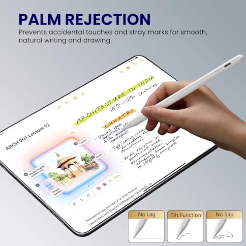 Image of Virtutron Stylus Pen for iPad | Palm Rejection & Tilt Sensitivity | Type C Charging Digital Pencil Compatible with iPad 2018 & Later, iPad 6 /7 /8 /9 /10th Gen, Pro 11 /12.9, Air 3 /4 /5, Mini 5 /6 (White)