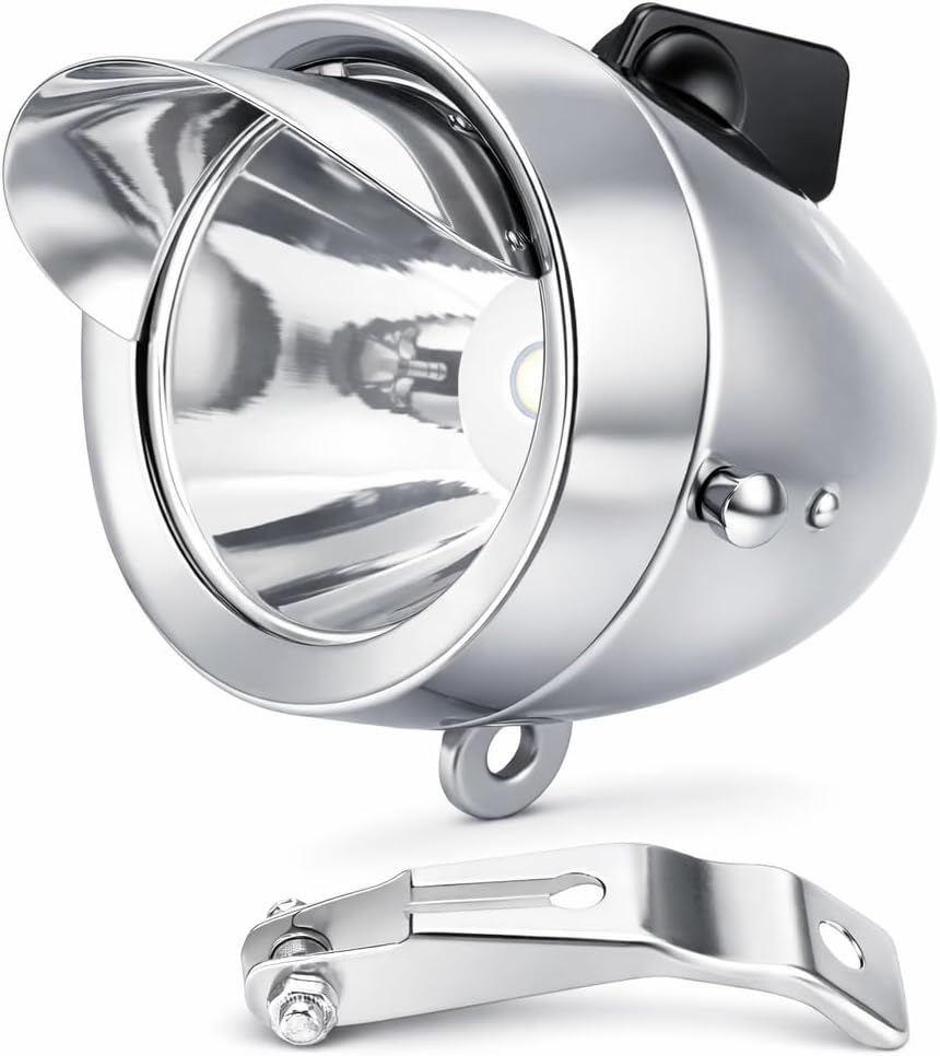 Vintage Bicycle Headlight Retro Bike LED Light Night Riding with Metal Brim Retro Safety Front Head Lamp Cycling Accessories for Outdoor