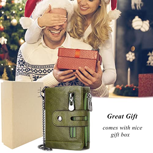 Image of Genuine Leather Bifold Chain Wallet for Men RFID Blocking | Heavy Duty Steel Anti-Theft Chain & 2 Zipper Coin Purse. Perfect for Bikers, Daily Commute, Gift for Dad /Husband