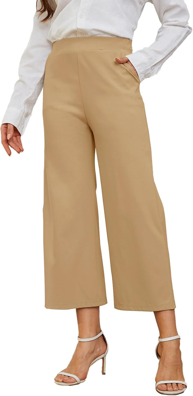 Women's Wide Leg Capri Pants Work Cropped Pants Casual Summer Capris High Waisted Crop Palazzo