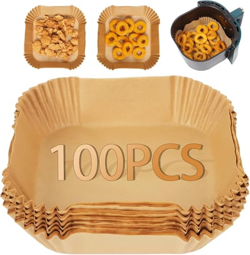 Air Fryer Disposable Paper Liner 50Pcs, Round Air Fryer Paper Liners, Natural Parchment Paper for Air Fryer, Non-Stick Air Fryer Liners, Oil-Proof Paper Liner for Baking Roasting Microwave (6.3 Inch)