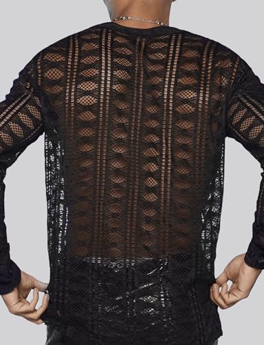 Panegy Men's Sheer Top Disco Rave Festival Outfits Rock Bands Nightclub Party Tee Shirts Blouse 70s Streetwear4