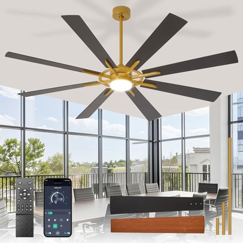Ventiladores de techo grandes para terrazas y salones modernos con luz y control por app móvil