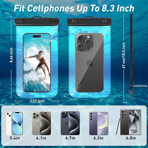Capa impermeável universal, bolsa de telefone à prova d’água compatível com iPhone 15 14 13 12 Pro Max Plus até 21.1 cm, Cruise Ship Essentials, Beach Cruise Ship Essentials, 1 pacote transparente