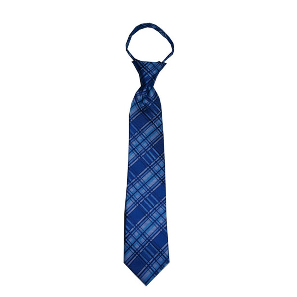 Johnson Brothers Children's Tie for ages 4-9 years old Pool, Malibu, Cornflower and Marine Blue Plaid Boys Zipper Tie