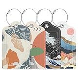 Hsxnam 4 Pack PU Leather Luggage Tags for Suitcase, Travel Cruise Luggage Tag with Privacy Flap, Name ID Label and Metal Loop for Women Men Baggage Handbag School Bag Backpack, White Flower Leaves