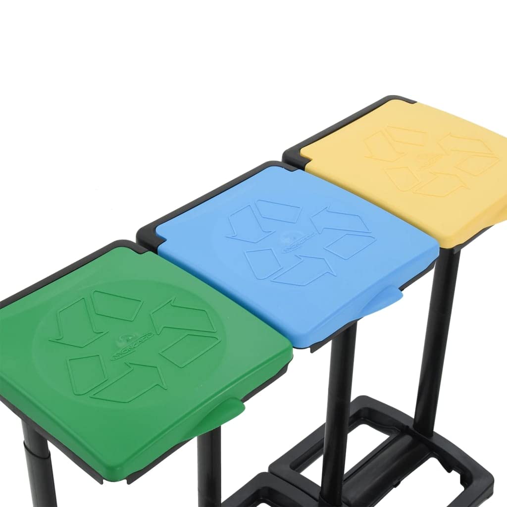 Soporte para bolsas de basura con tapa, 240 – 330 L, multicolor, polipropileno, colector de basura para 3 clasificaciones, separación de basura doméstica, práctico cubo de basura de