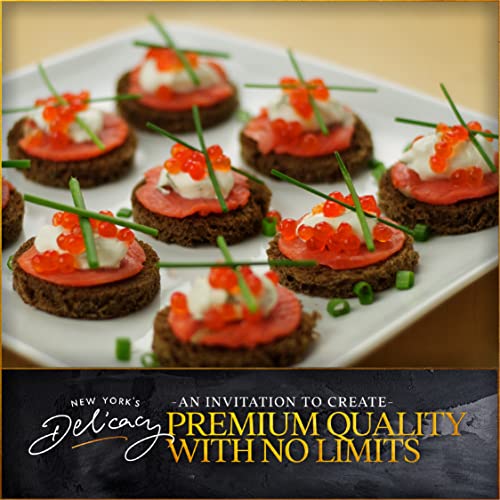 New York's Delicacy - 5 X 8 Oz. (2.5 Lb.) - Wild Caught Smoked Sockeye Salmon, Round Toast-Sized In Three Variety Seasonings (Pepper, Traditional And Dill) - Includes An Exquisite Honey-Mustard-Dill Sauce. #TOP3