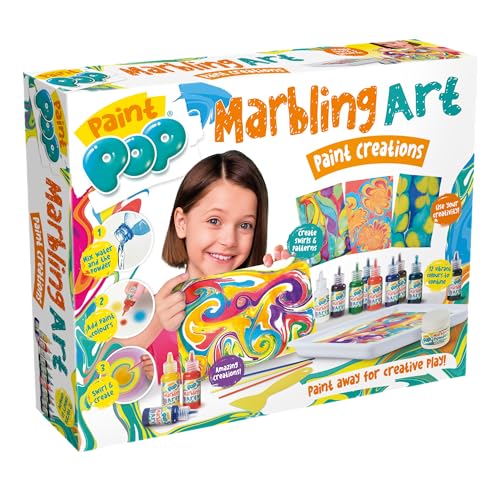 Paint Pop - Marbling Art Paint Creations Craft Set - Creative Blending, Mixing & Paint Marbling Fun for Kids - Easy Setup, Clean Up, Fast Drying - Includes 12 Paints, 10 Papers & Accessories, 5+ Years