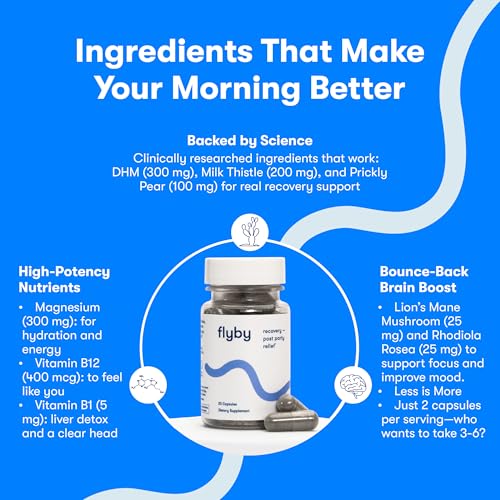 Flyby Recovery Supplement with DHM - All The Hang, Without The Over!™ Pre & Post Drinking Capsules with Milk Thistle, Vitamin C, B Vitamins, Ginseng, Activated Charcoal – Made in USA, 80 Count - Image 4