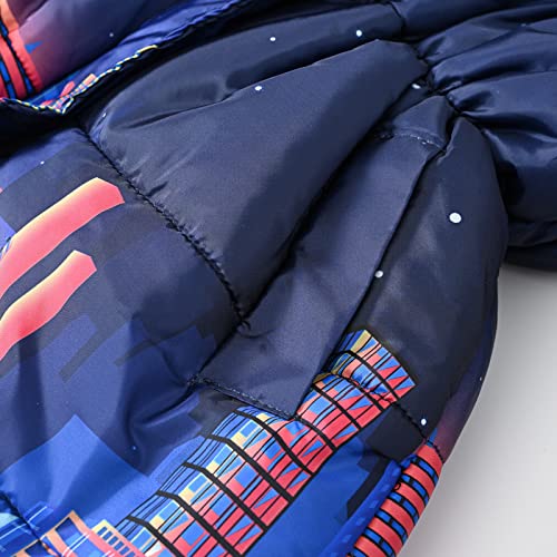 Girl's Flower Print Parka Winter Coat with Hooded Toddler Girls Puffer Jackets Thick Snowsuit Windproof Outerwear (Blue, 2-3 Years)4