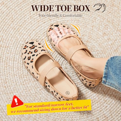 Image of Waluzs Wide Toe Box Flats Shoes Women Knit Ballet Flats Mary Jane Dress Flat Wide Width Walking Shoes Slip-on with Strap