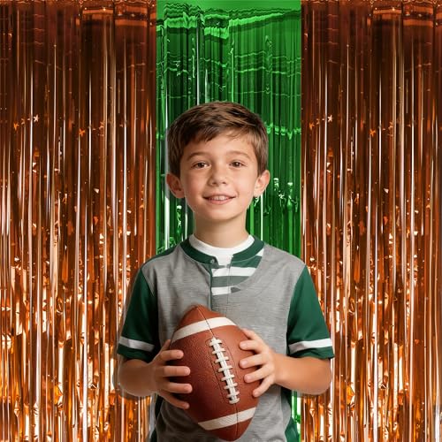 Image of Football Party Decorations for Super Game Bowl 2027 - Green Brown Tinsel Streamers Backdrop Banner | Football Party Favors Supplies Indoor Outdoor - Game Day Birthday Party Accessories for Wall Door