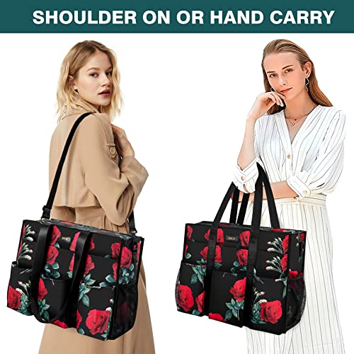 Image of IBFUN Utility Tote Bag with 24 Pockets, Large Teacher Tote for Women with Laptop Compartment, Travel Tote Bag with Zip Top
