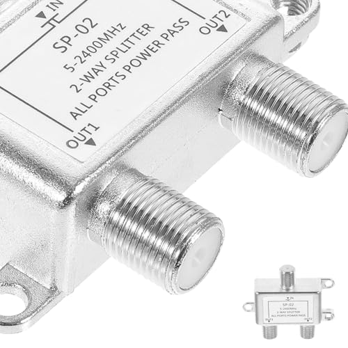 MALUGOGO Divisor de cable coaxial de 2 vías de 5 a 2400 MHz para sistemas de TV por cable Rg6, distribución de señal digital con 1 entrada y 2 salidas, compatible con satélite, Internet y uso aéreo