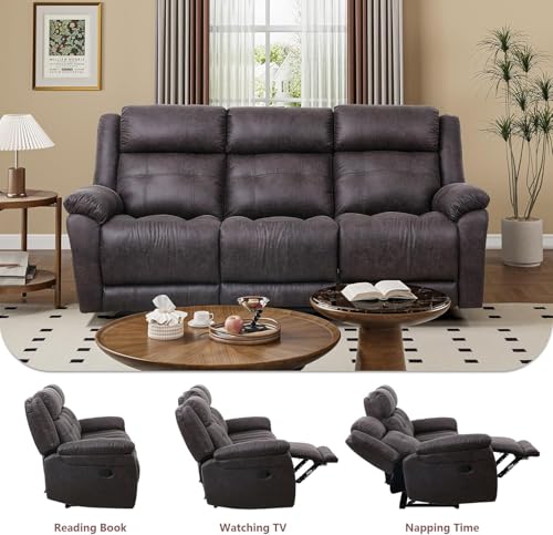 3-Seater Dual Manual Recliner Sofa, 86” Wide Living Room Reclining Couch, Performance Fabric Upholstery, Plush Cushions with Thick Armrests, Modern One-Piece Design (Gray) - Image 5