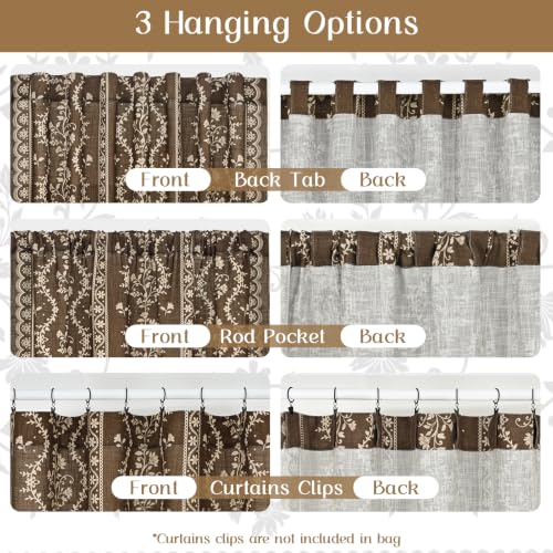 Image of Yinhua Boho Curtains for Living Room 84 Inch Length Vintage Linen Curtains for Bedroom Light Filtering Window Curtain Rod Pocket & Back Tabs Rustic Tassel Drapes with Tiebacks, Brown