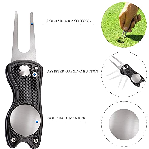 Vividly Microfiber Waffle Pattern Tri-Fold Golf Towel (16" X 24")| Golf Club Brush| Golf Divot Tool| Black Golf Towel Set| Suitable For Golf Lovers| Golf Accessories For Men #TOP5