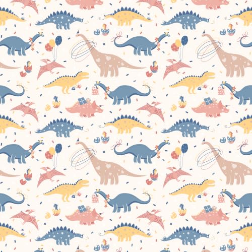 Image of LORETO - A QUALITY LINEN BRAND 144 TC 100% Pure Cotton Single Fitted Bedsheet with 1 Pillow Cover for 72 x 36 Inch Mattress, All-Around Elastic, 8 Inch Deep Pocket, Coral Blue Dino Party