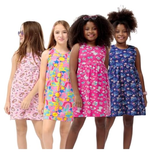 Kit 4 Vestidos Verão Infantil Juvenil Menina Godê Moda Alto Verão 100% Cotton Estampado (BR, Idade, 3 Anos, Regular)