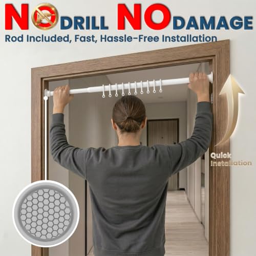 Image of AJAZZ 100% Blackout Door Curtains for Door Window Curtains Magnetic Door Curtain Blackout Curtains for Bedroom, Doorway Curtain Sets (1 Pack, 44 W x 78 L, Cream White+Rod)