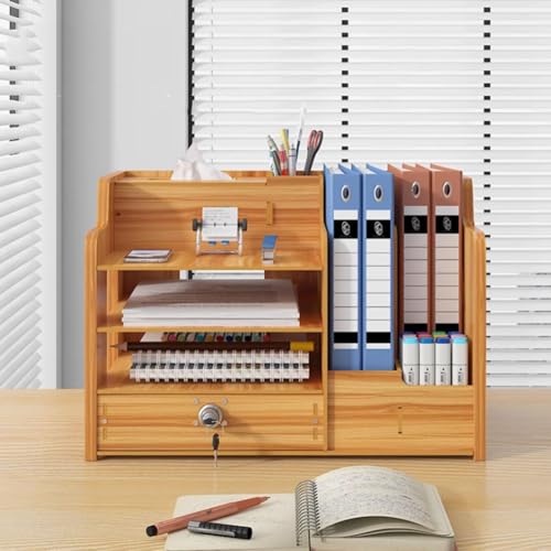 Schreibtisch-Organizer aus Holz mit Schublade – A4-Papiersortierer und Zeitschriftensammler, Zubehör Aufbewahrungsbox, Dokumentenständer,