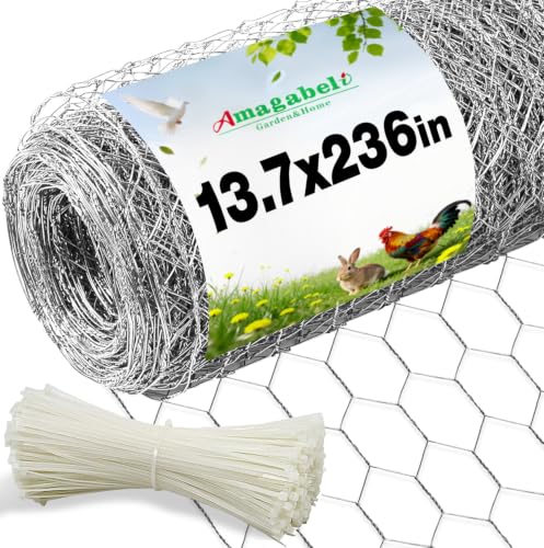 Chicken Wire 13.7 in x 236 in Poultry Wire Netting + 100 Ties Hexagonal Galvanized Mesh Garden Fence Barrier for Craft Projects Pet Rabbit Fencing - image 1