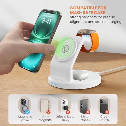 Image of Virtutron 23w 3-in-1 Magnetic MagSafe Charger | Wireless Charging Pad Compatible for iPhone 17 / Plus /Pro Max, iPhone 16 /15 / 14 /13 / 12 Series, Airpods 3rd /2nd gen Fast Charging (White)