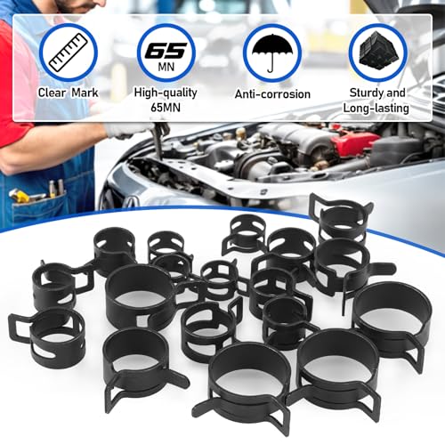 Toolwiz 130Pcs 6-25mm Spring Band Hose Clamp Assortment with Swivel Clamp Pliers, Constant Tension Radiator Hose Clamps, Black Hose Clips for Fuel Line, Silicone Vacuum Hose, Air Tube, Water Pipe by Toolwiz - Image 3