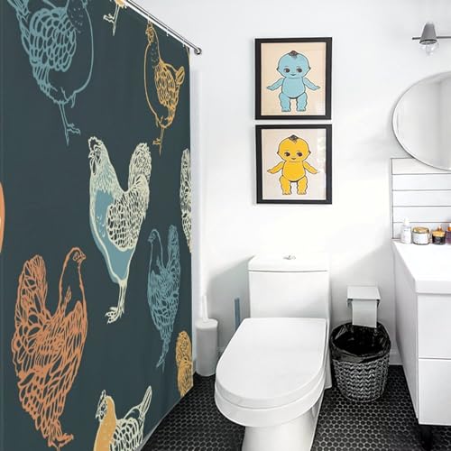 Rideau de douche coq en polyester imperméable vintage - 6