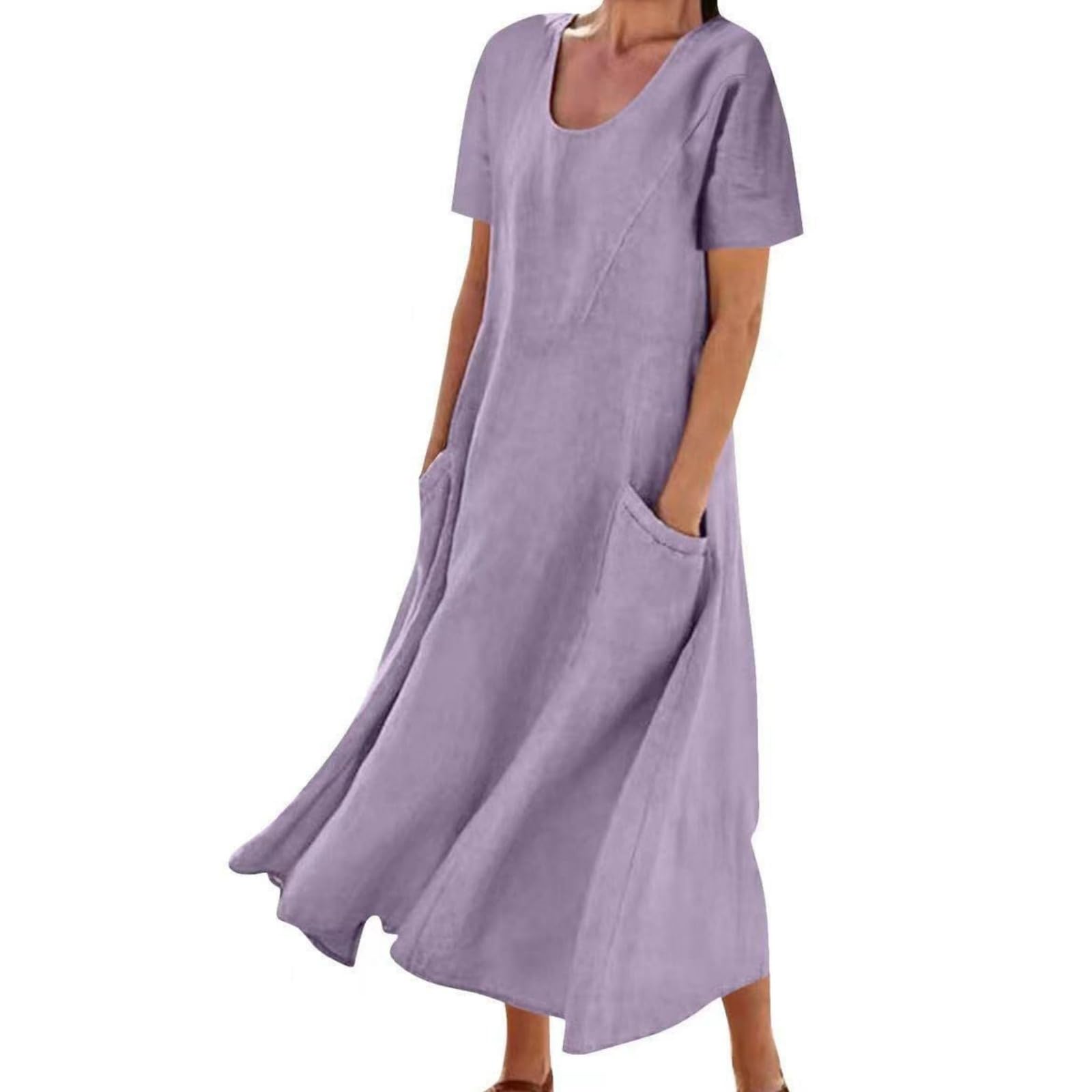 Mousegirl Vestidos de lino para mujer 2024 de algodón, vestidos largos de verano, casuales, sueltos, sin mangas, talla grande, vestido de playa liso