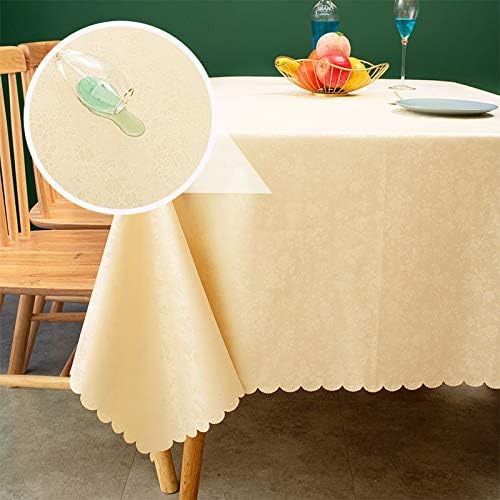sancua Waterproof Vinyl PU Tablecloth, 60 x 102 Inch, Durable Washable Spill Stain Proof Rectangle Table Cloth, Floral Wipeable Table Cover for Dining & Kitchen Table, Indoor & Outdoor Use, Rose Beige