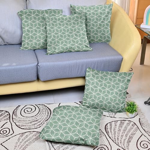 Image of Divine Casa Pluto Cushion Covers Set of 5 Pista | 16x16 Inch Jacquard Patchwork Design Sofa Cushion Covers | Decorative Throw Pillow Covers for Living Room & Bedroom