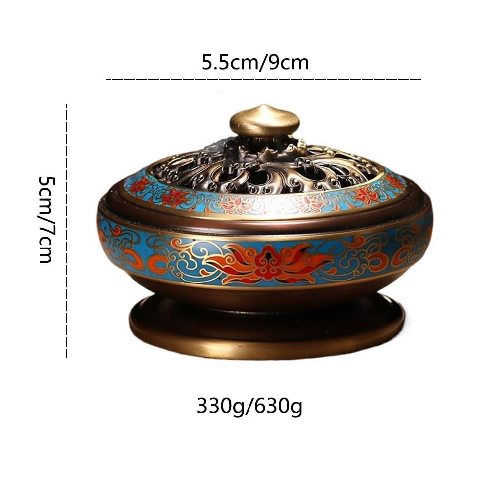 Quemador de Incienso, Quemador de Incienso con Bandeja sándalo esmaltado y Pintado, Adorno Decorativo(Red,S)