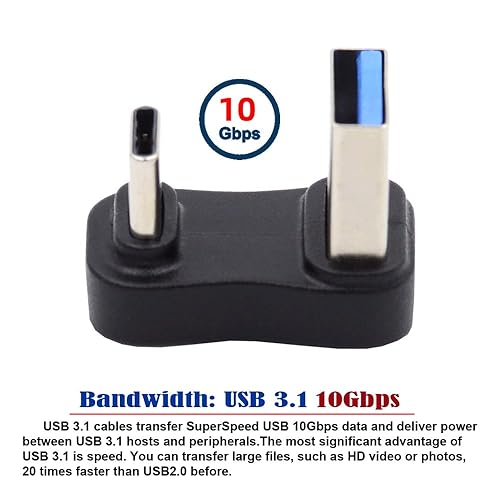 Miniatura 4 de xiwai USB3.0 tipo A macho a USB 3.1 tipo C macho hacia arriba opuesto en forma de U en ángulo trasero 90 grados adaptador de carga de datos 10Gbps