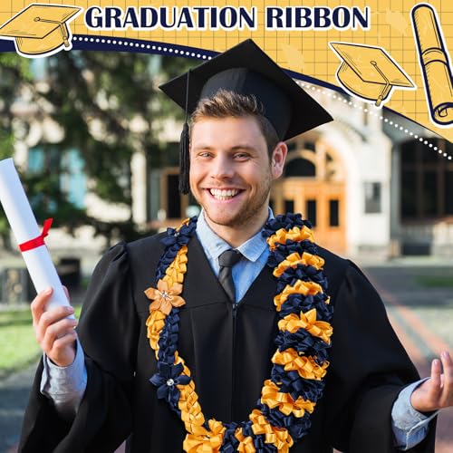 Canlierr Graduation Leis Class of 2026 Grad Ribbon Leis Double Braided Necklace Hawaiian Flower Garland with Heart Kukui Nut for Man Woman Graduation Party Supplies(Dark Blue, Gold) by Canlierr - Used condition - Image 5