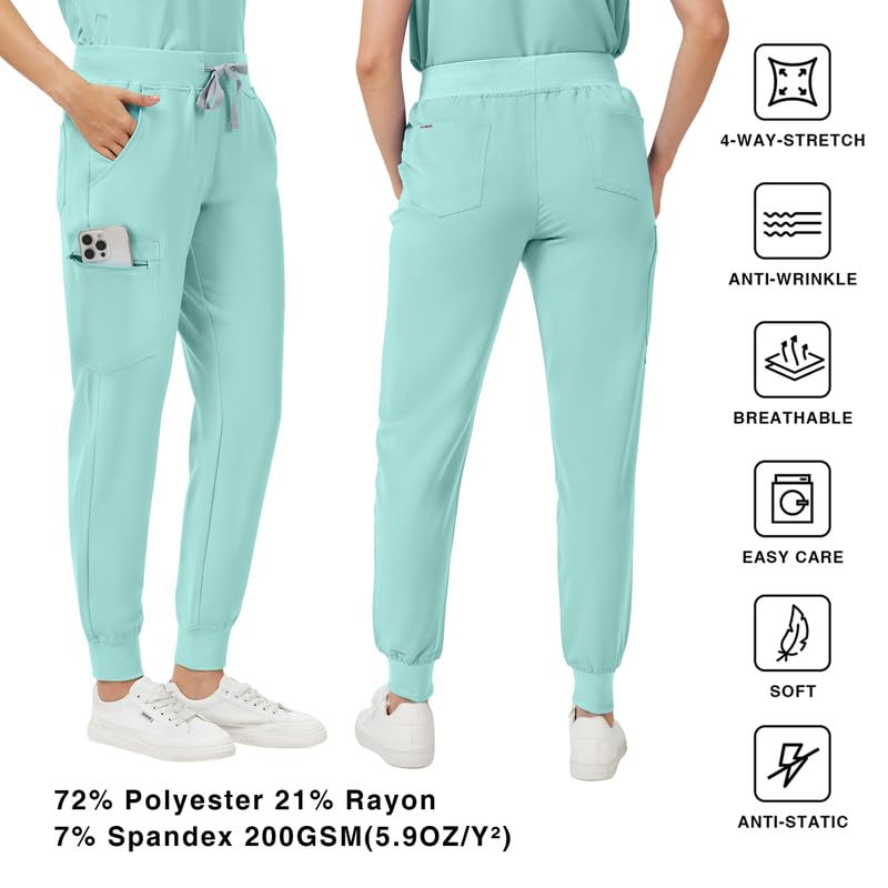Image of Kitmaz Scrub Pants for Women - Mid Rise 4-Way Stretch Anti-Wrinkle Slim Fit Jogger Pants, Drawstring & 5 Pockets