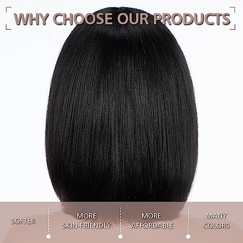 FASHION IDOL Bob Human Hair Wig with Bangs for Black Women Short Straight Hair 10 Inch Natural Black Glueless Machine Made Short Bob Wigs Wear and Go - Image 4