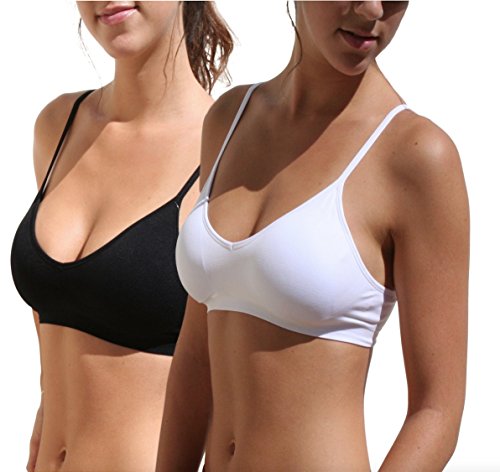 Image of Blue 55 Women's Bralette Wireless Padded Bra Top Sexy Everyday Basic Deep V-Neck