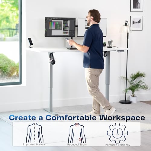 Image of VIVO Electric 71 x 30 in Standing Desk, Memory Height Adjustment, 1B Series, Holds 220 lbs, White Top Gray Frame, DESK-KIT-1G7W