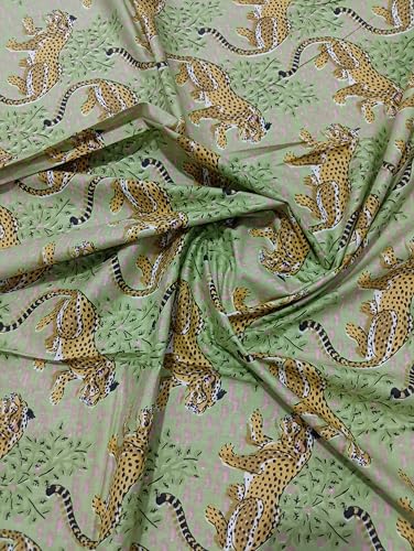 Image of Doraya Pure Cotton Dress Making Fabric Sanganeri Print Jaipuri Hand Block Printed Unstitched Dress Material for Women Blouse /Plazzo,Kurti /Lehenga Piece Womens 43 inch Inches Width (Green 1, 5 Meter)