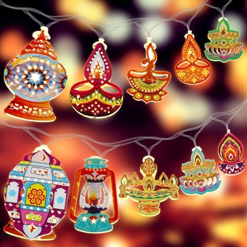 Blosssound 20 ft Diwali String Lights 40 Led Diya Happy Diwali Decoration Indian Festival of Lights Supplies for Deepavali Wedding Party Indoor Outdoor Window Decoration