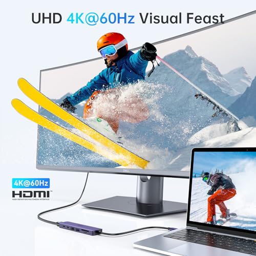 Image of USB C Hub HDMI Adapter for MacBook Pro /Air, 7 in 1 USBC Dongle with HDMI, microSD /SD Card Reader, USB C Data Port,100W PD, and 2 USB 3.0 Compatible for MacBook Pro /Air, Dell XPS, Lenovo Thinkpad.