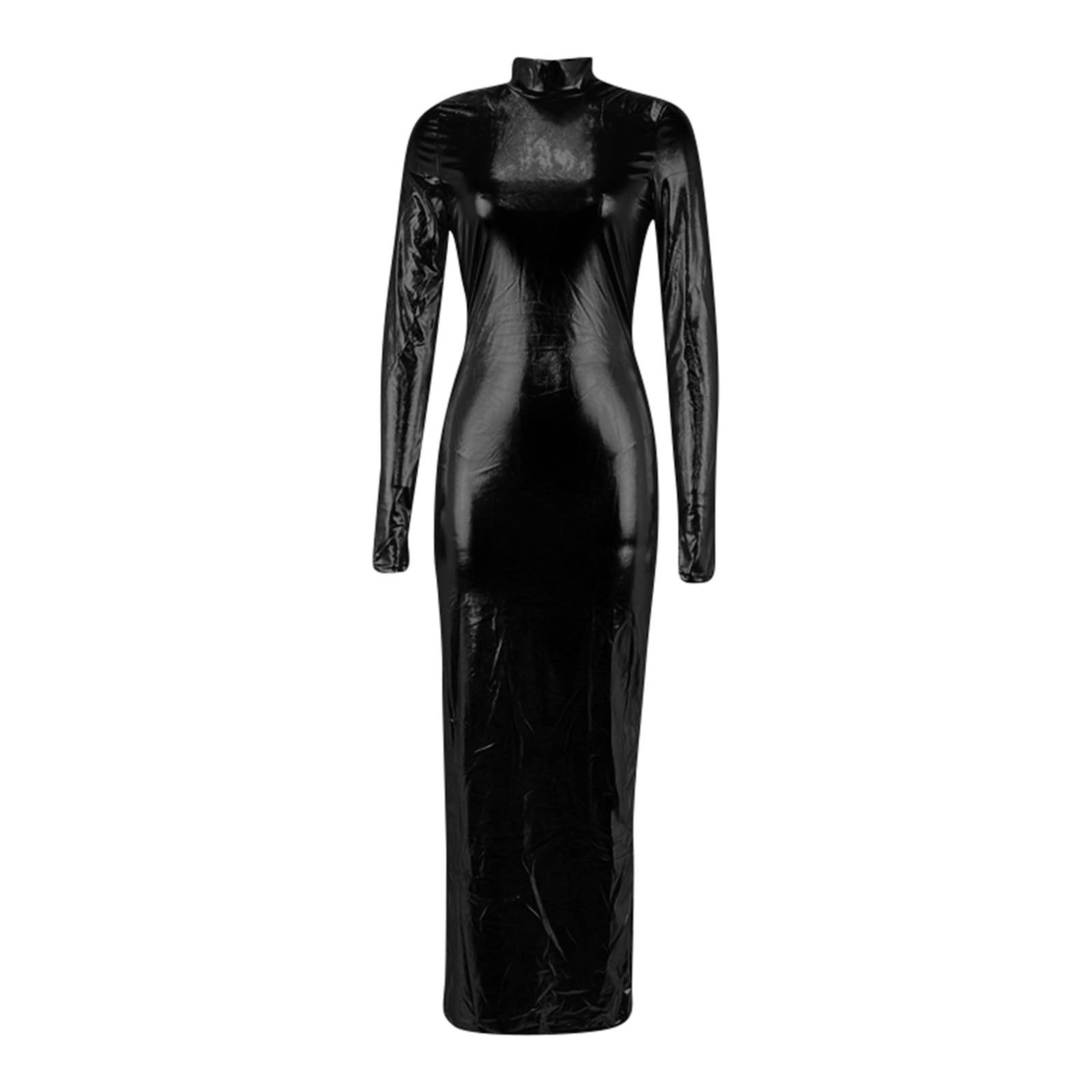 Genérico - Vestido casual para mujer de piel sintética con corte ajustado y espalda con elegancia metálica