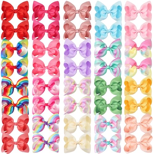 Image of CÉLLOT 40 Pcs 4.5 Inch Hair Bows for Girls Clips Grosgrain Ribbon Boutique Hair Bow Alligator Clips For Girls Teens Toddlers Kids(Rainbow Colors)